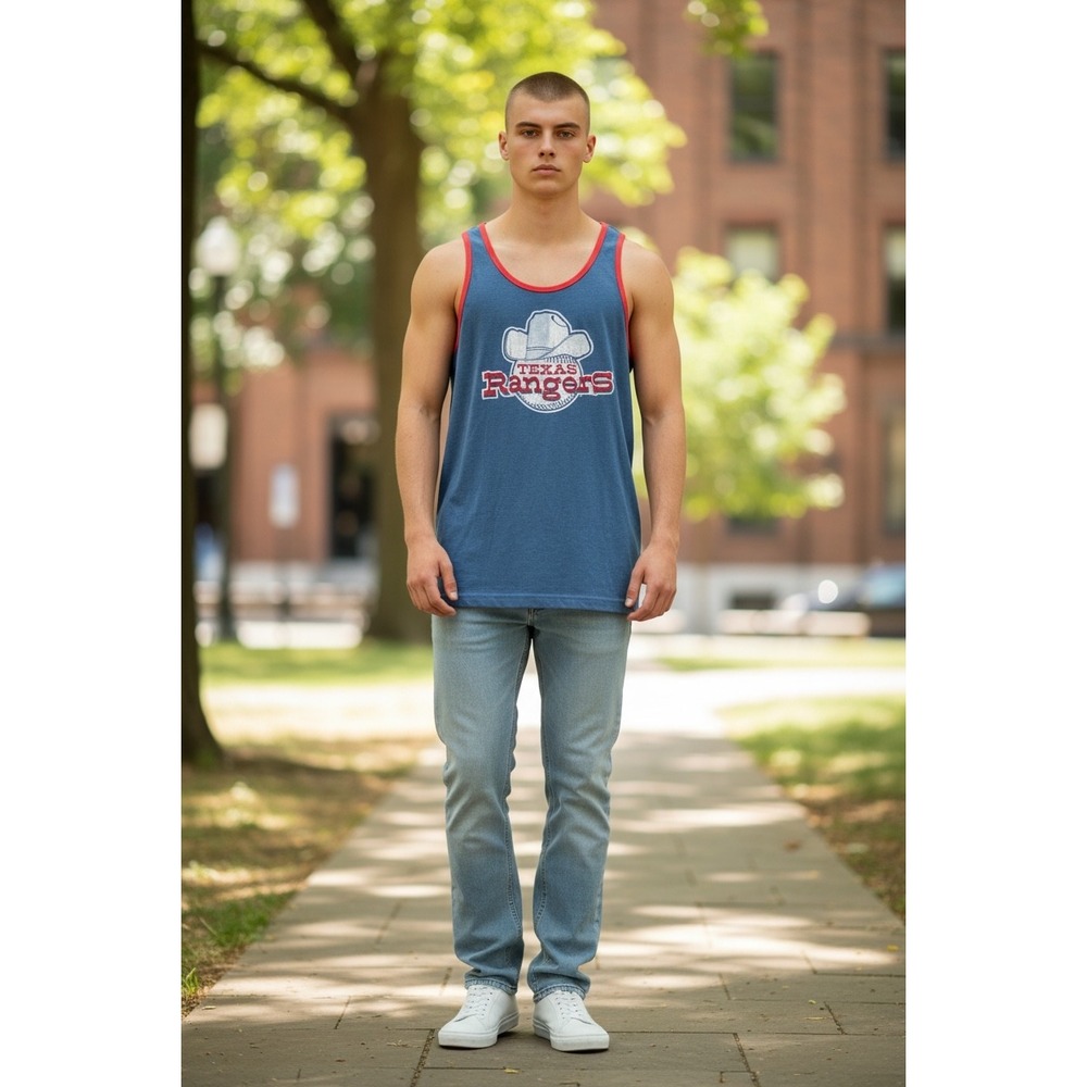 1112 Red Jacket Texas Rangers MLB Men Blue Ringer Tank Top XL Distressed Graphic